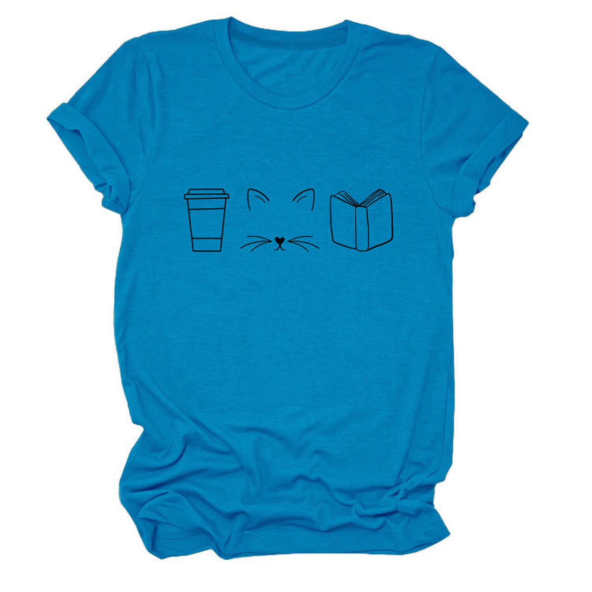 Cute Cat Line Art Tee ? Coffee Cup Print Shirt