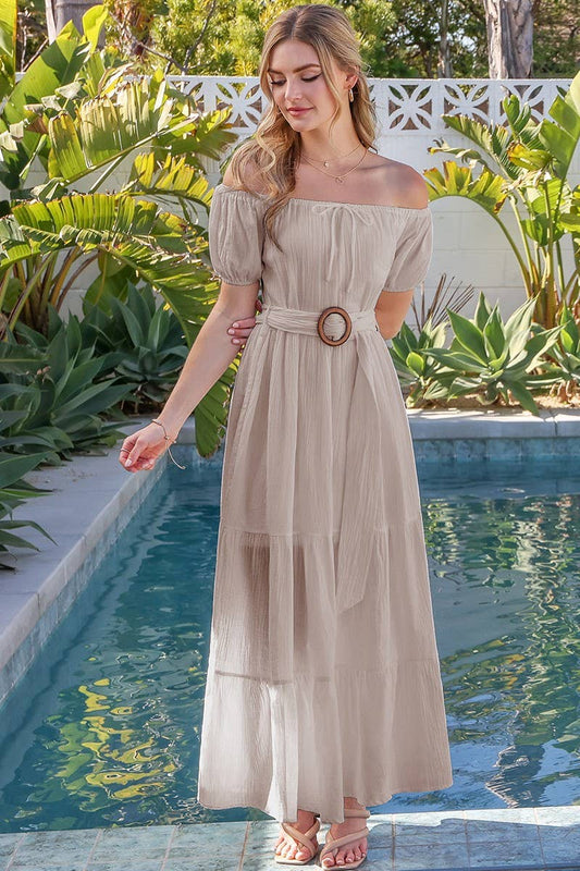 CWDMD812_TIERED OFF SHOULDER SHORT SLEEVE MAXI DRESS