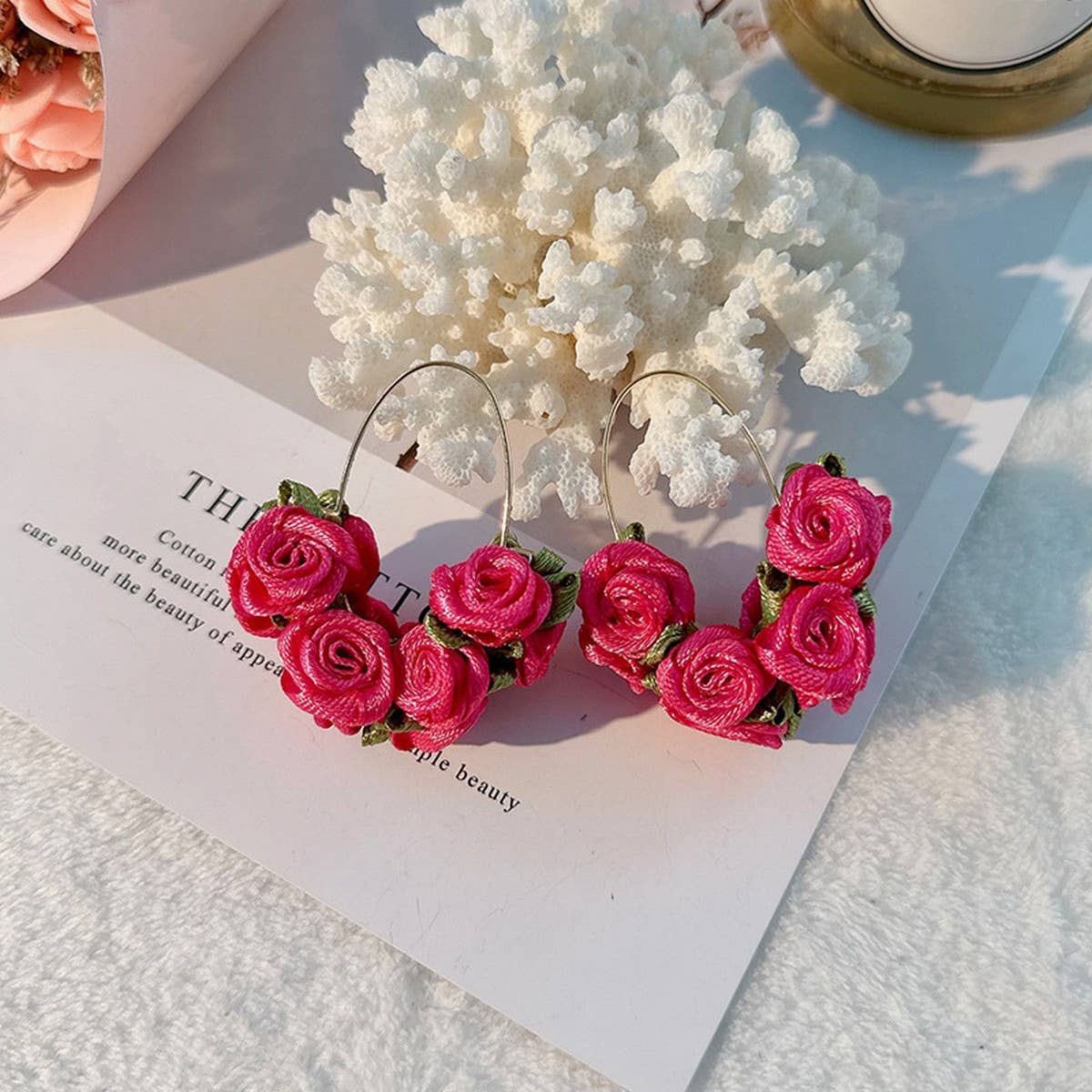 Handmade Fabric Rose V-Shape Ear Cuffs