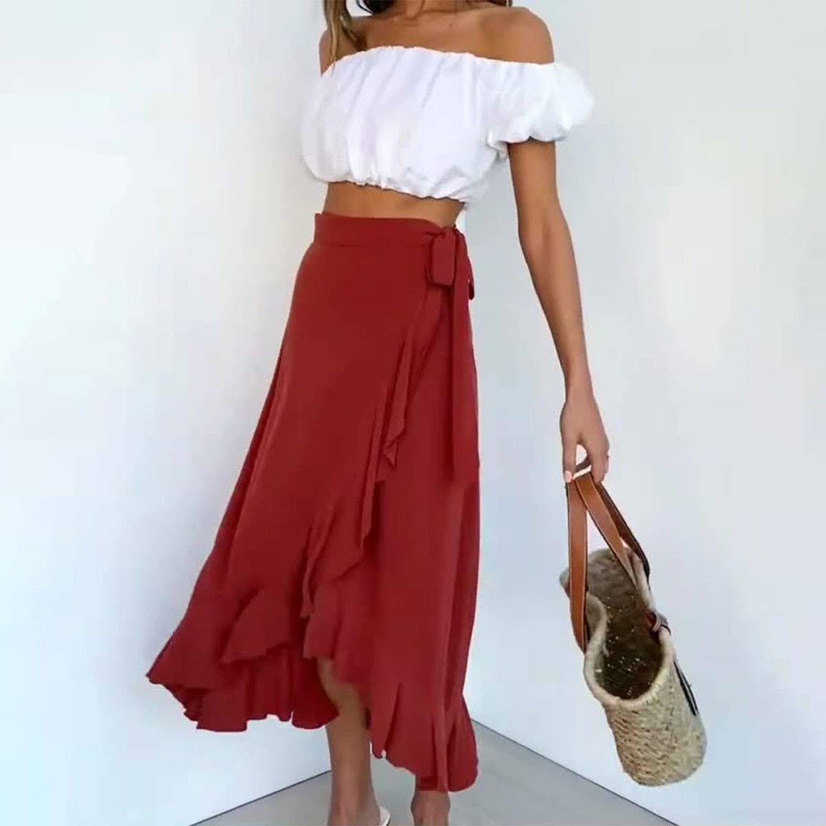 ONE-PIECE LACE-UP LONG SKIRT SOLID COLOR SKIRT_CWAB4800