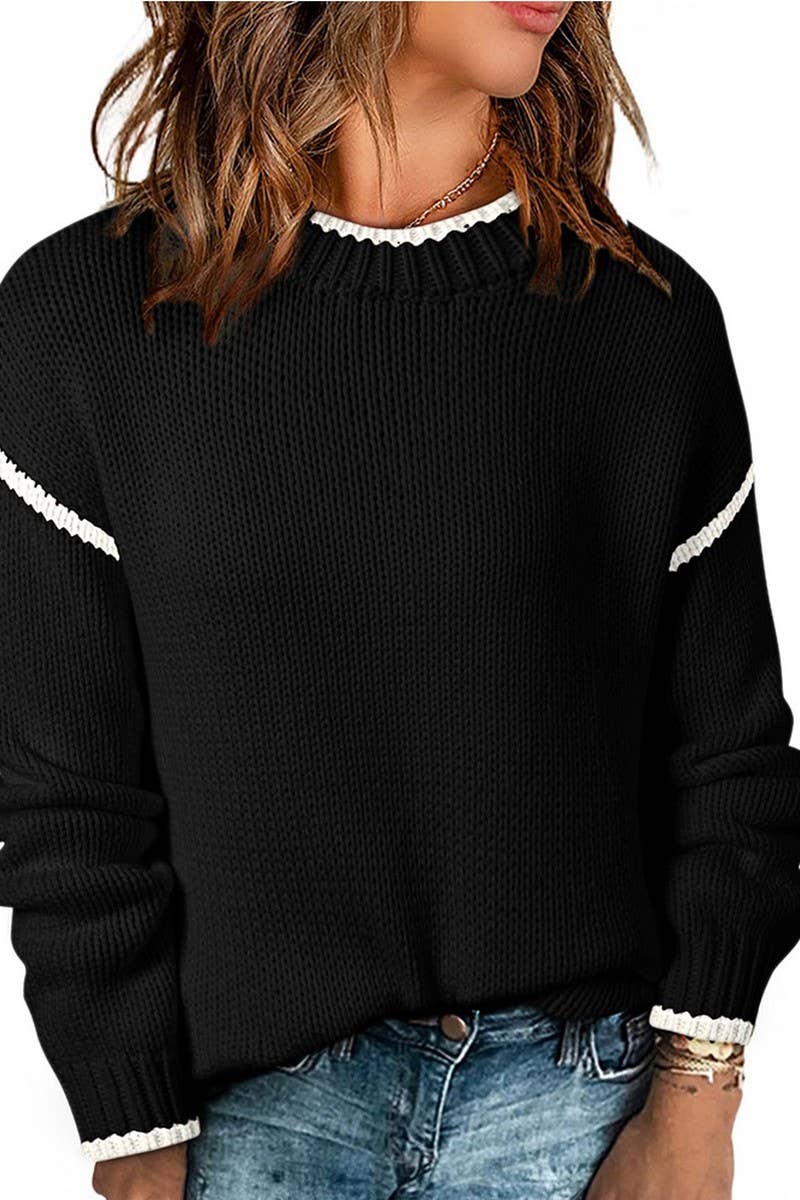 CWOSWL07715-COLORBLOCK CHRISTMAS SWEATER WOMEN CASUAL PULLOV