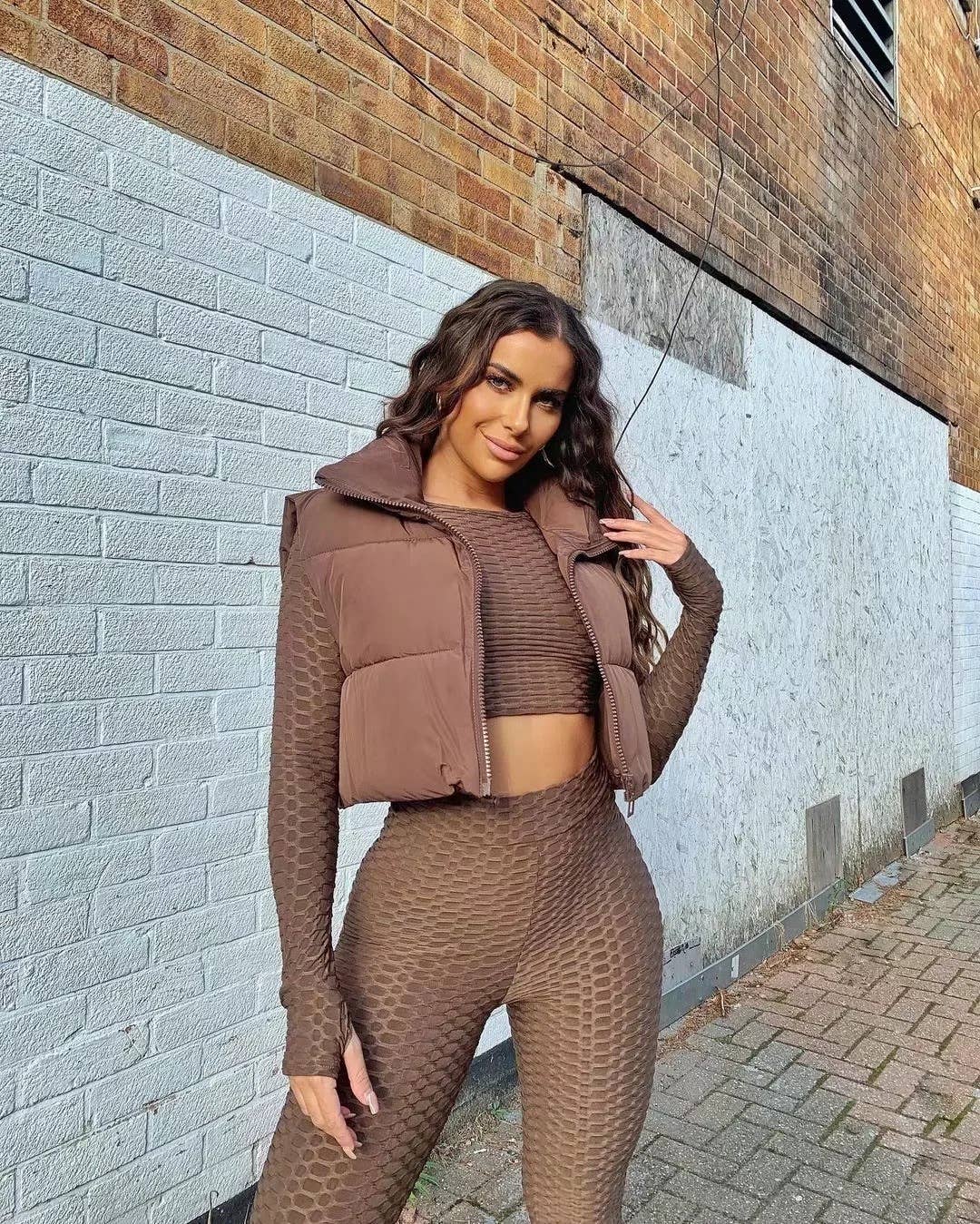 Solid-color short zipper stand-up collar vest