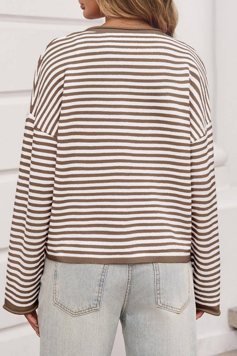 CWOCAL00609_STRIPED COLORBLOCK LONG SLEEVE CARDIGAN SWEATER