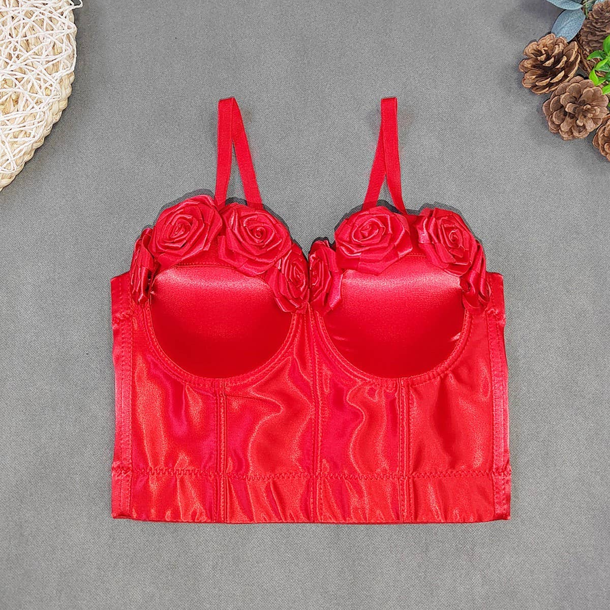 NEW DESIGN SATIN FLOWER HERRINGBONE CORSET