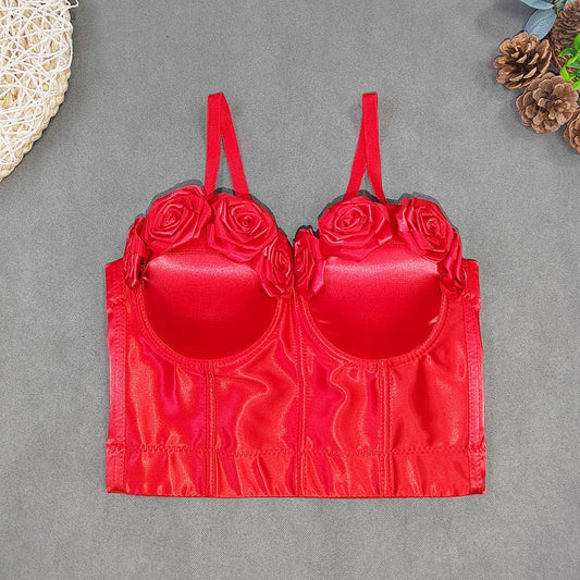 NEW DESIGN SATIN FLOWER HERRINGBONE CORSET