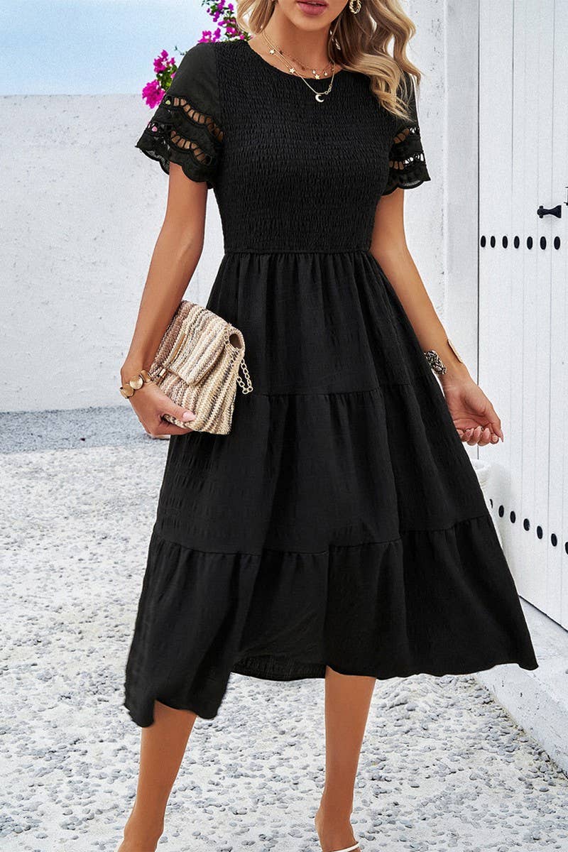 CWDSD2795_Smocking Detailed Short Sleeve Dress
