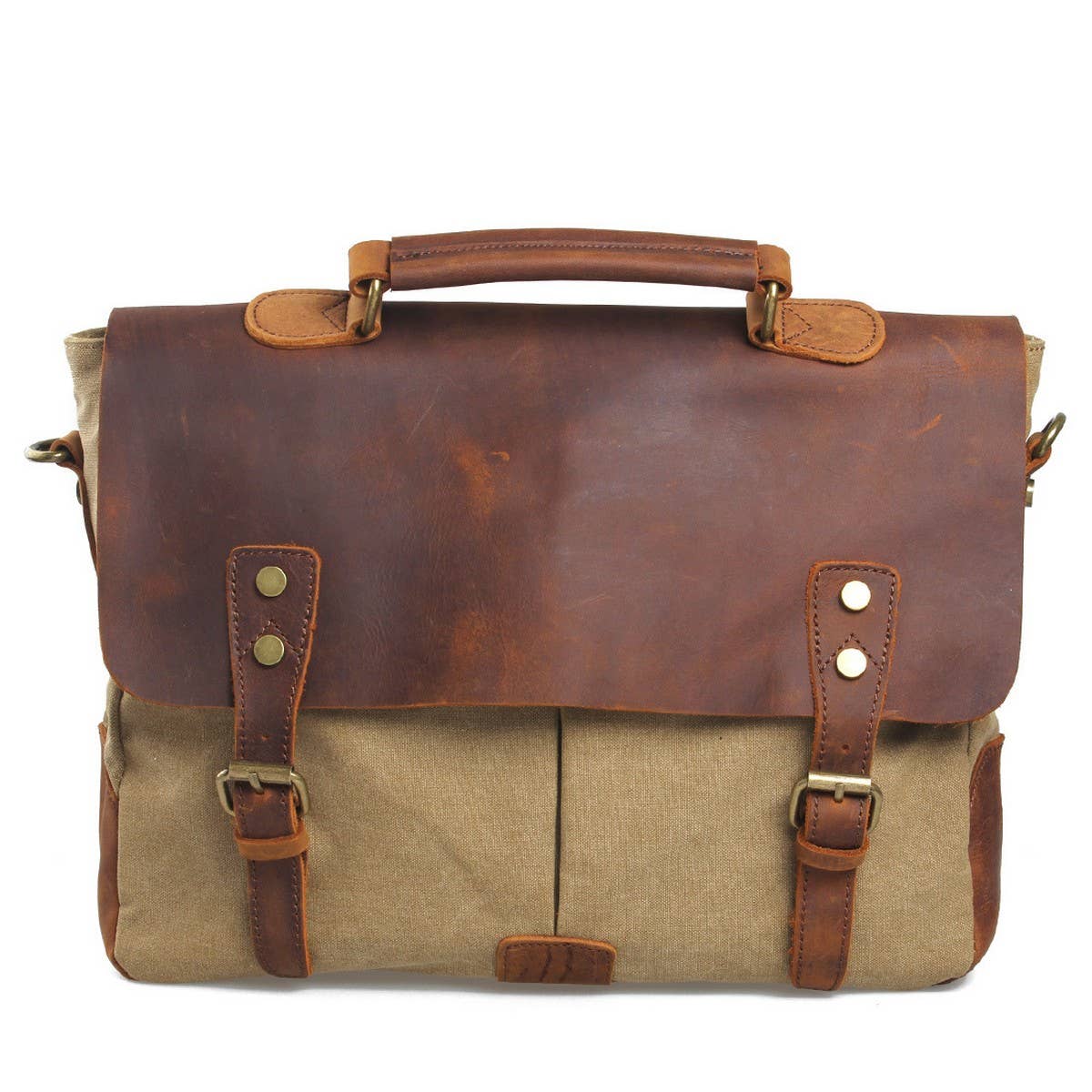 Vintage Leather & Canvas Satchel Messenger Bag_CWAB5565