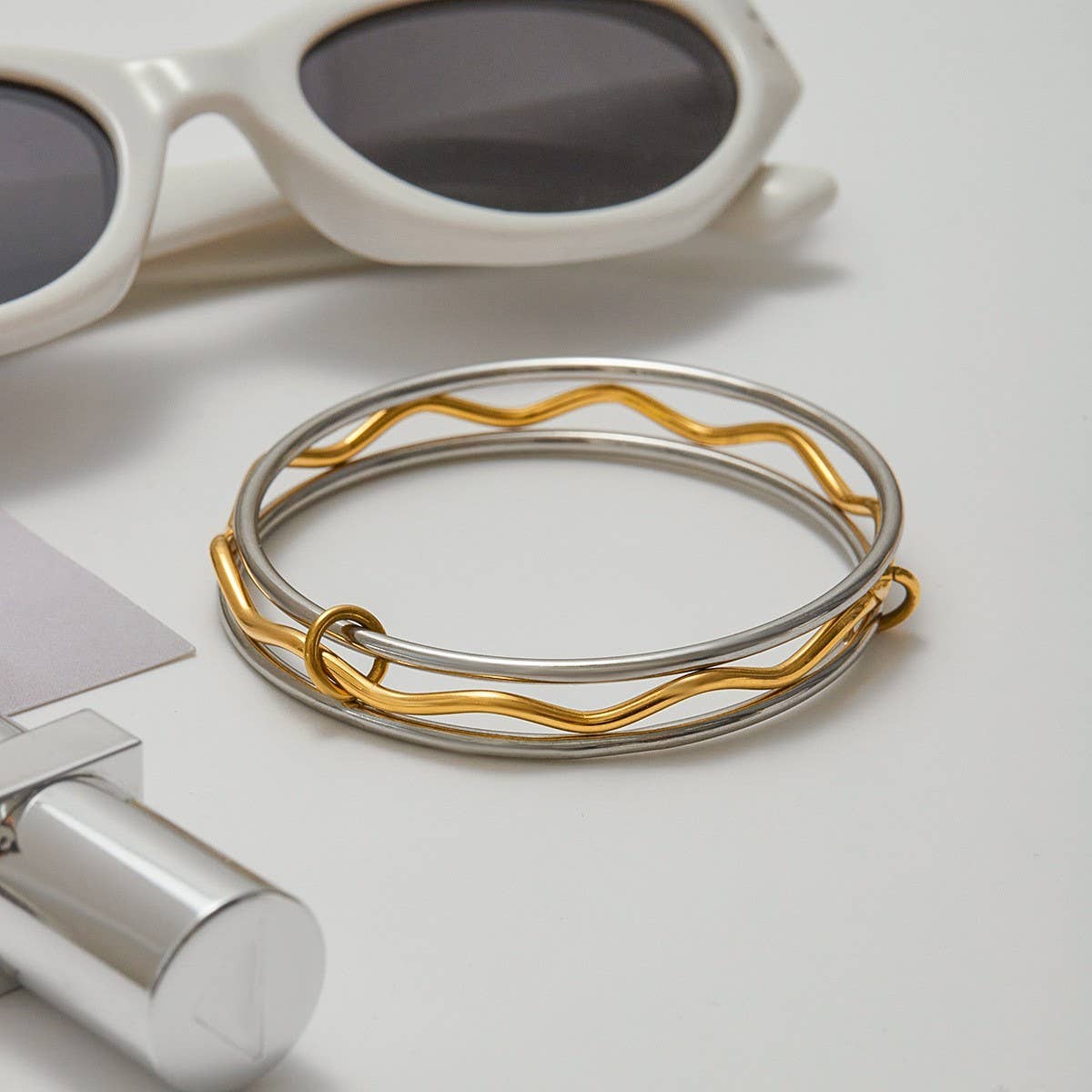 Stacked Titanium Steel Bangles for Layered Look_CWAJE4781