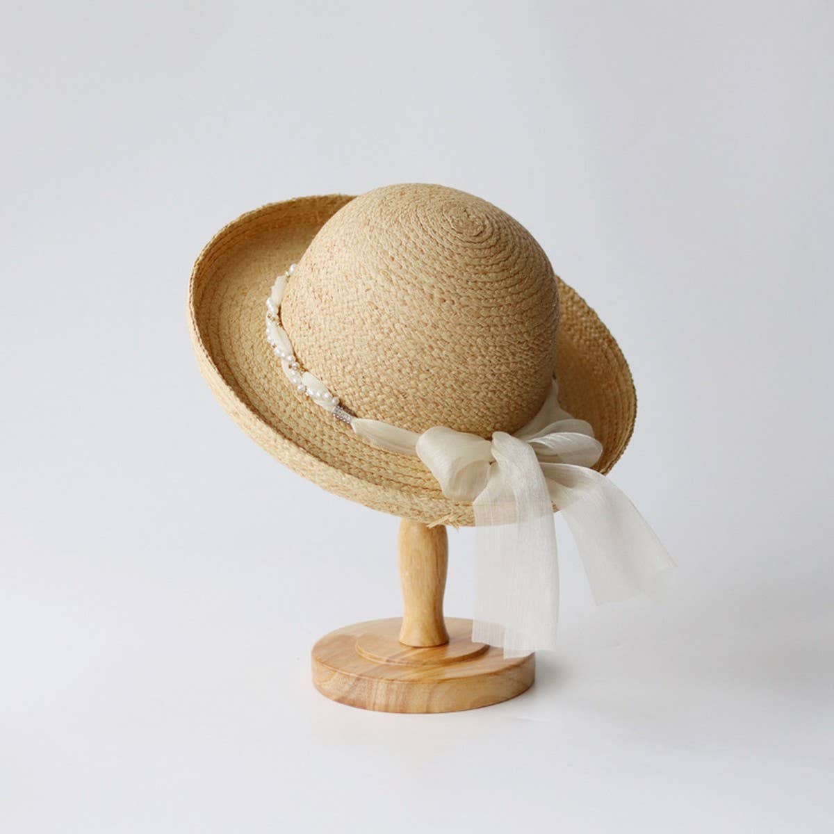 Women's elegant bow ribbon straw hat_CWAH3478