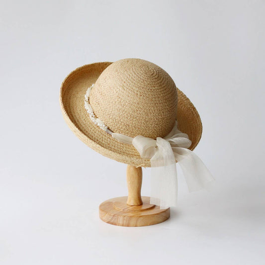 Women's elegant bow ribbon straw hat_CWAH3478