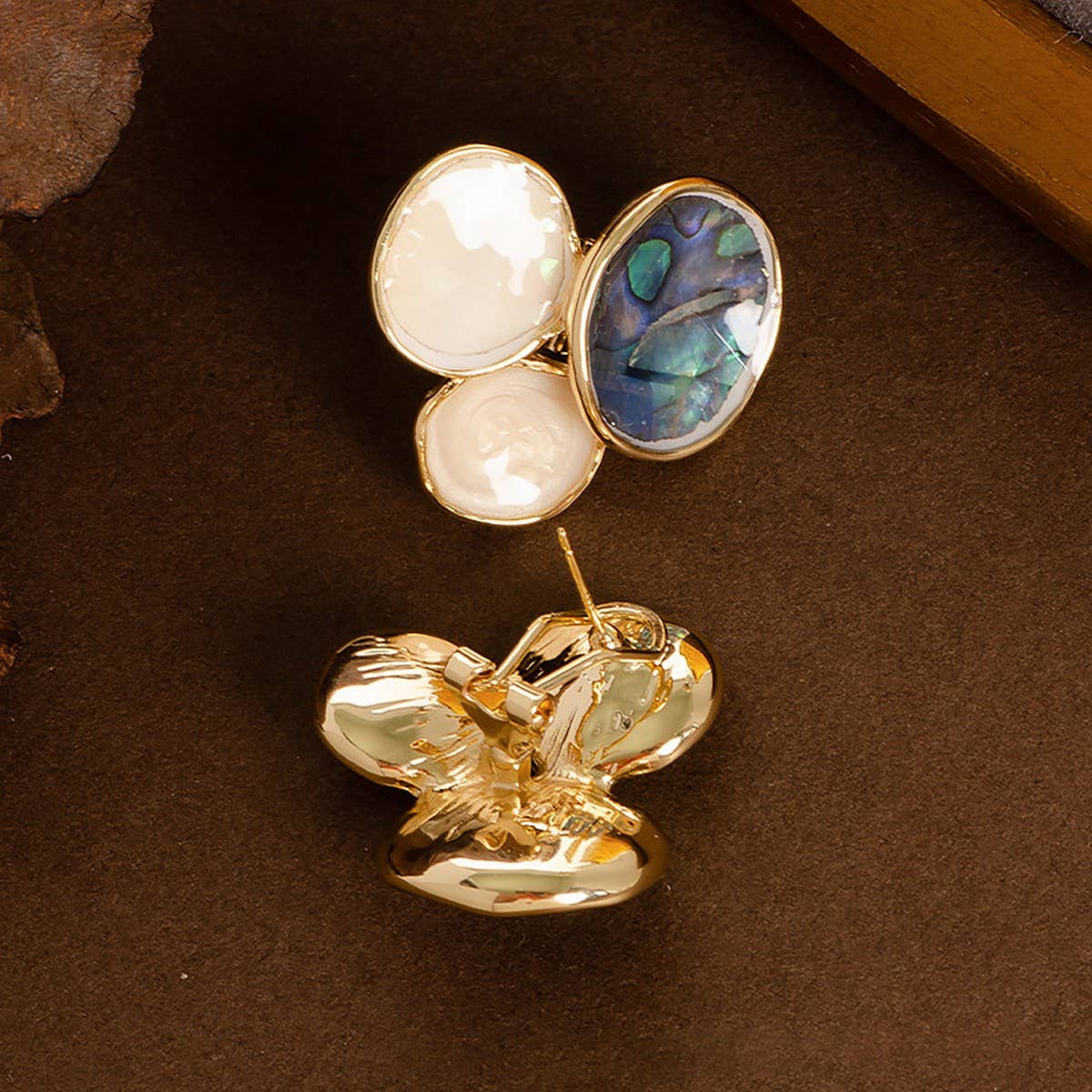 DESIGN OIL-DRIPPED ABALONE SILVER NEEDLE EARRINGS