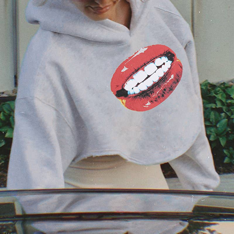 INDIVIDUAL PRINT LOOSE HOODED SHORT HOODIE