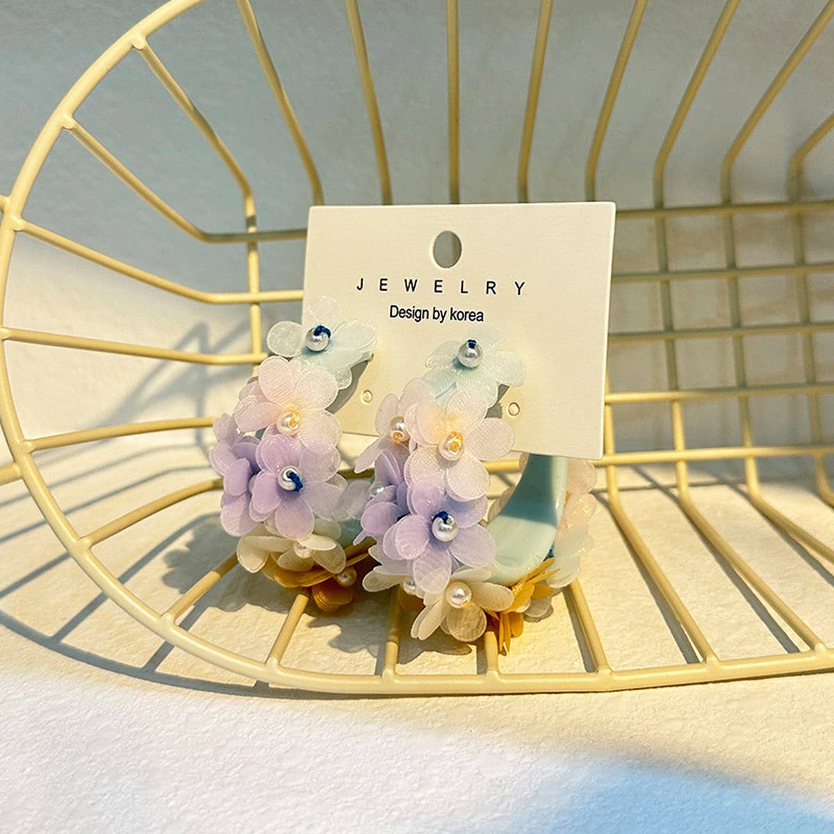 Handmade Pearl Flower C-Shaped Earrings