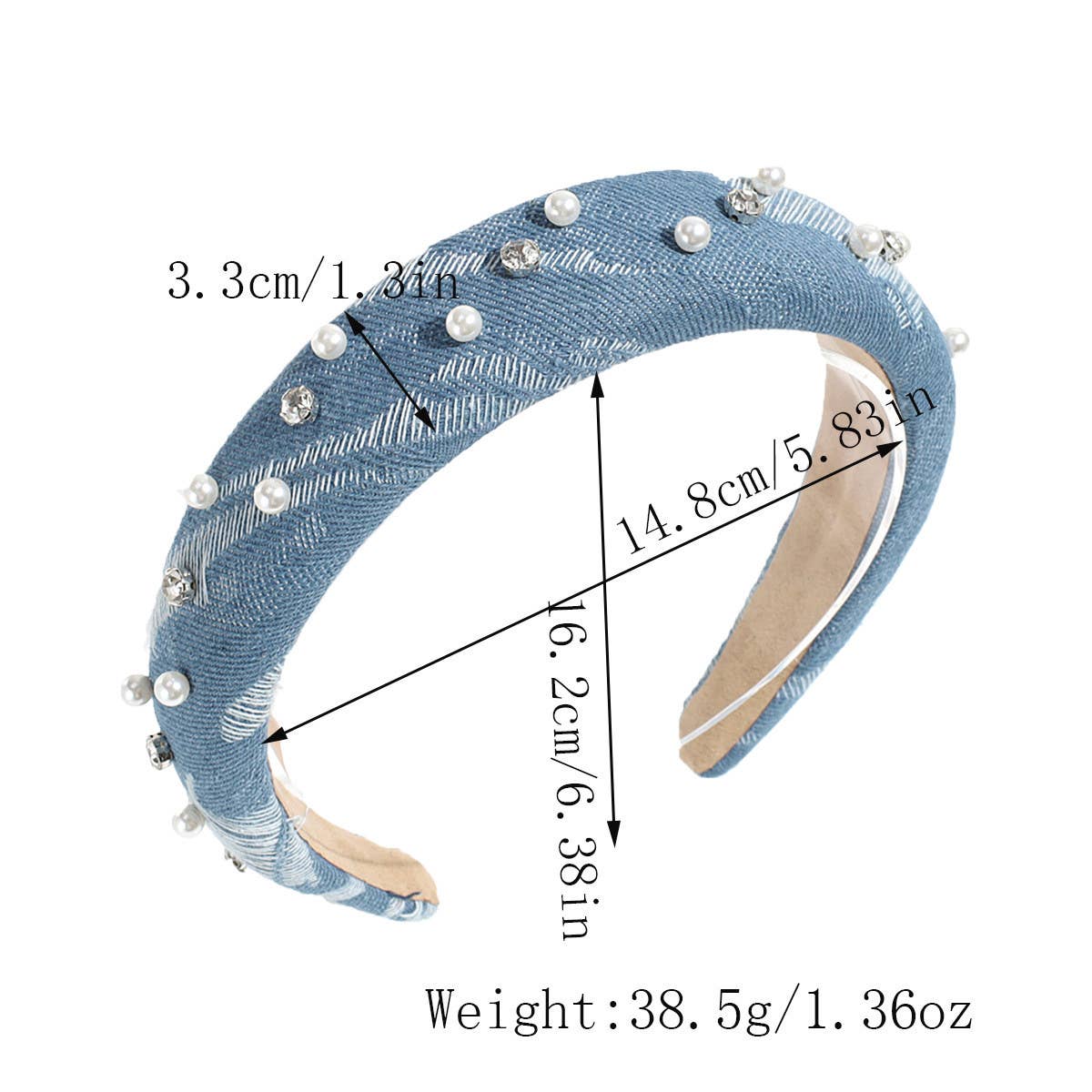 SIMPLE DENIM FAUX PEARL RHINESTONE HEADBAND_CWAHA2263