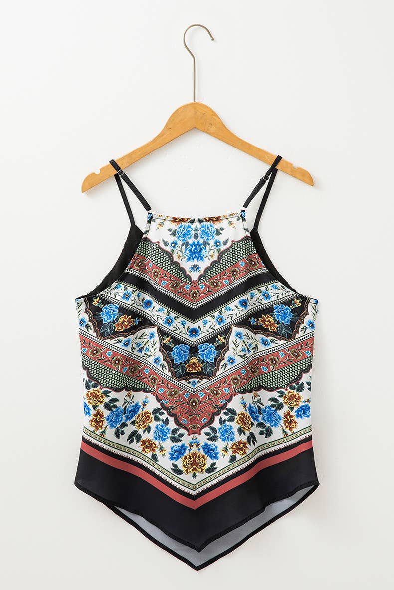 Ethnic-style printed V-neck halter top