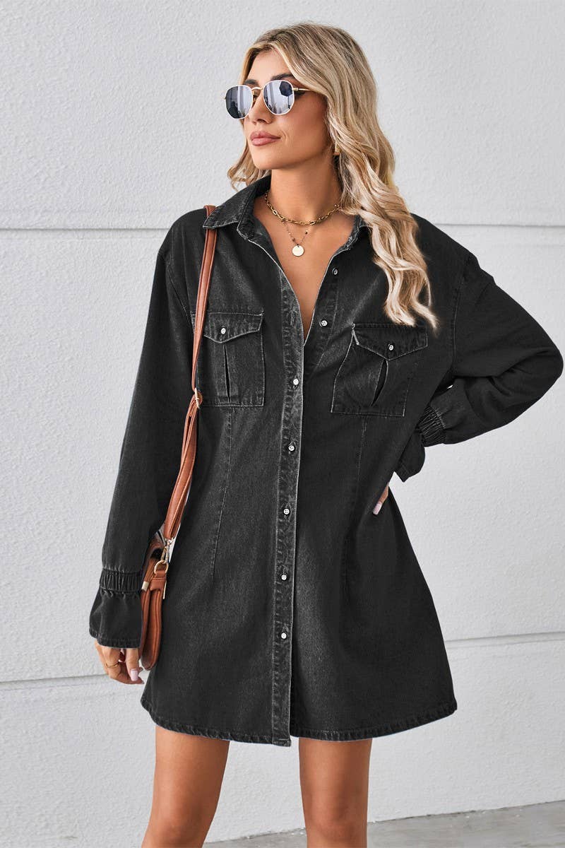 CWDSD10893_LOOSE WASHED DENIM SHIRT MIDI DRESS