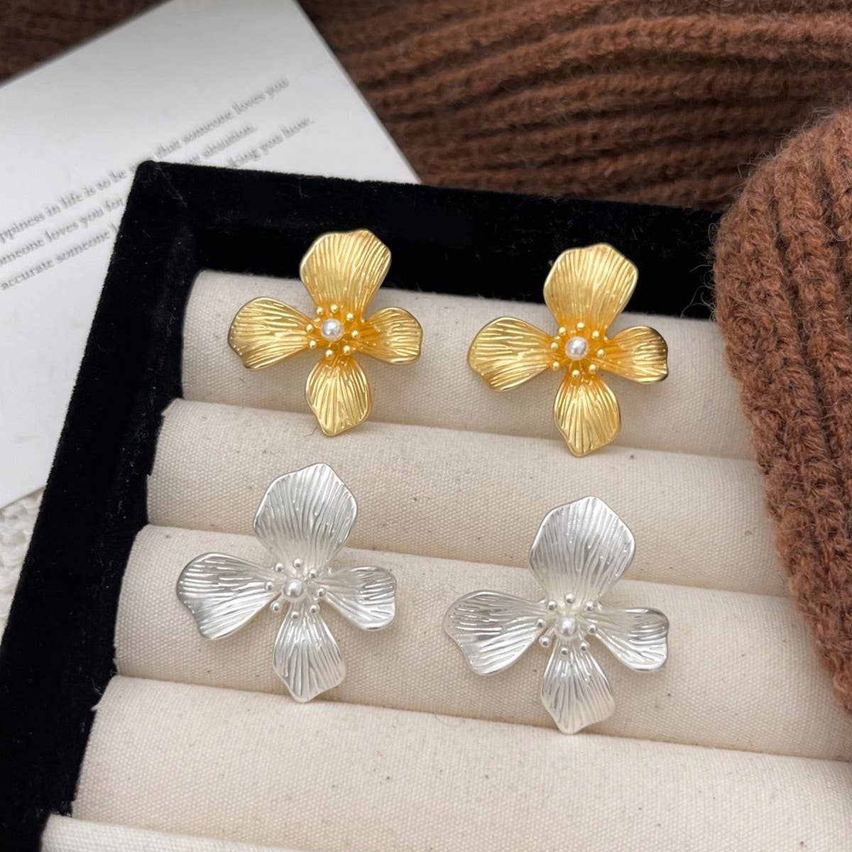 HIGH-END FASHION DESIGN METAL FLOWER EARRINGS