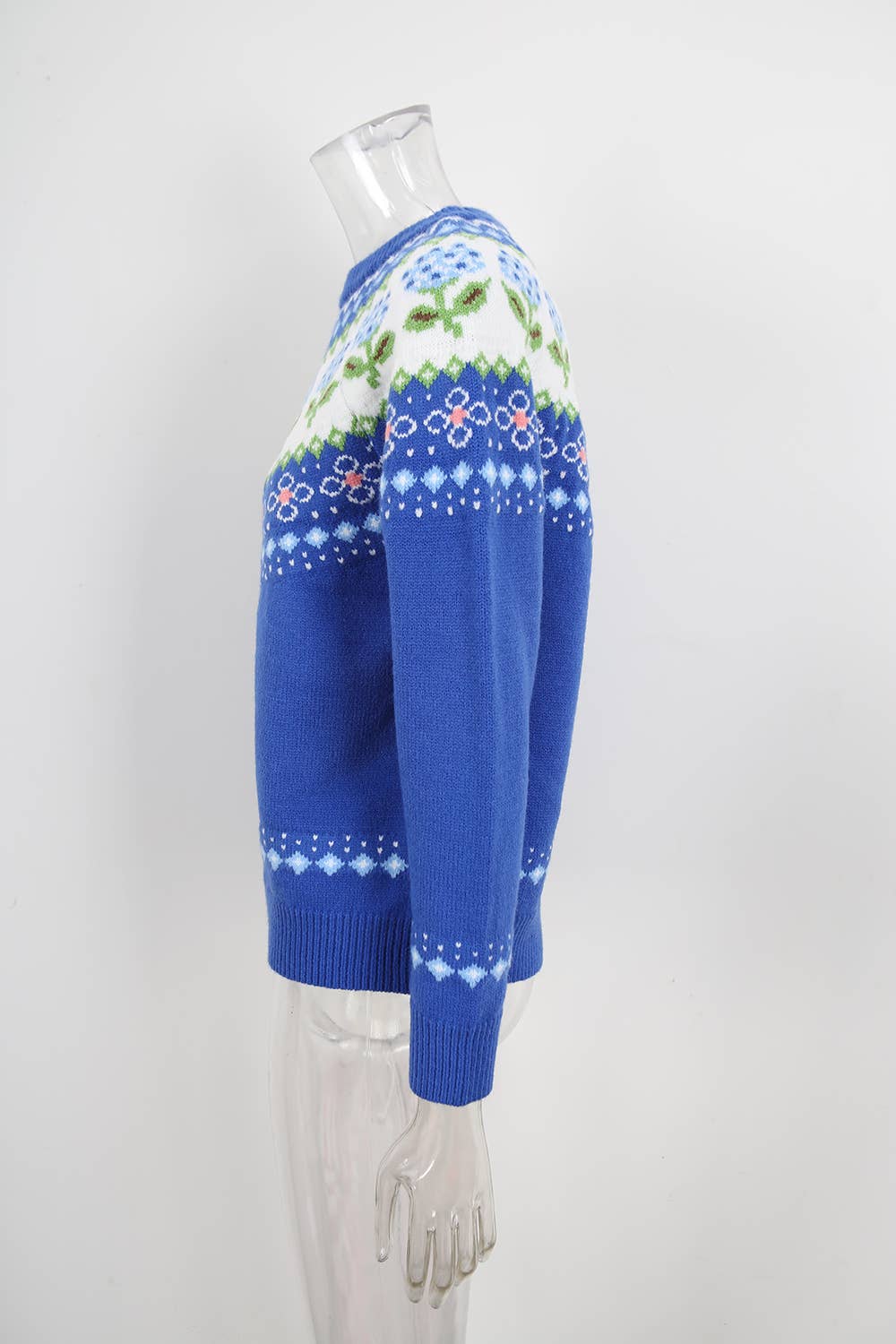 Ethnic-style color-blocking jacquard sweater