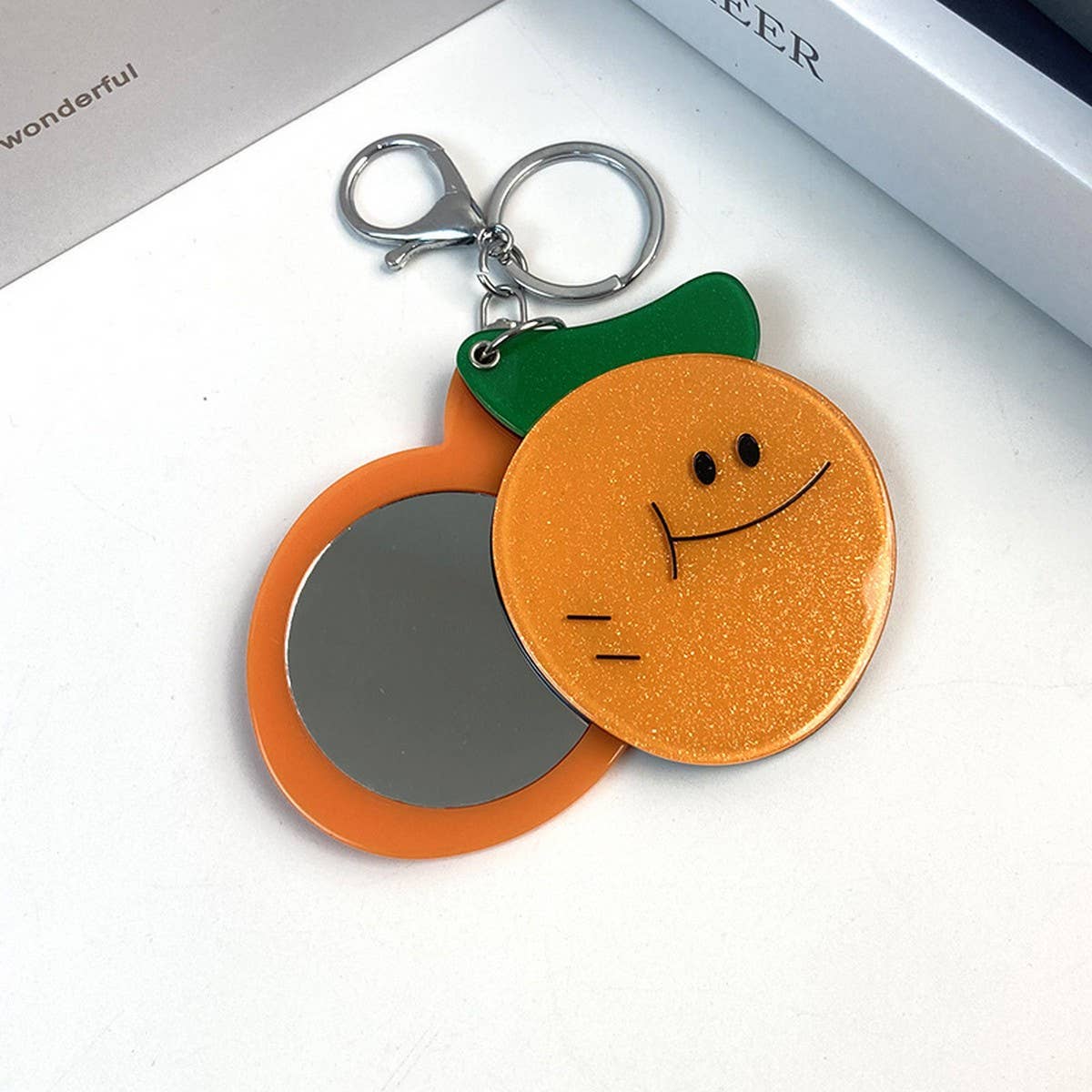 Creative Orange Mirror with Keychain Portable Cute