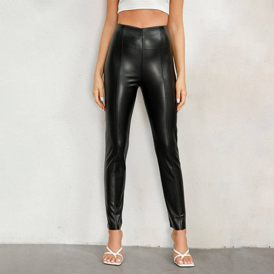 TRENDY PUNK SKINNY PU LEATHER PANTS WITH FLEECE