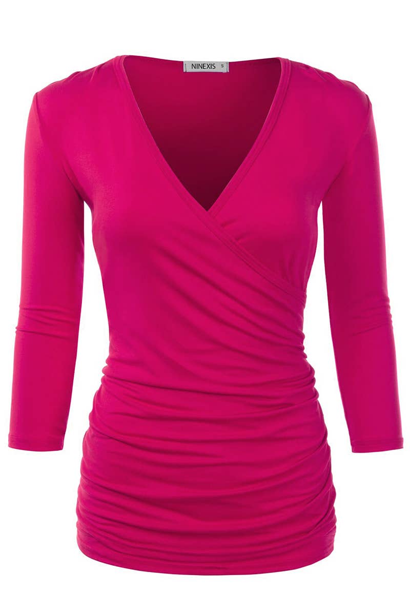 WOMEN SOLID V NECK SHIRT_CWTTL1404