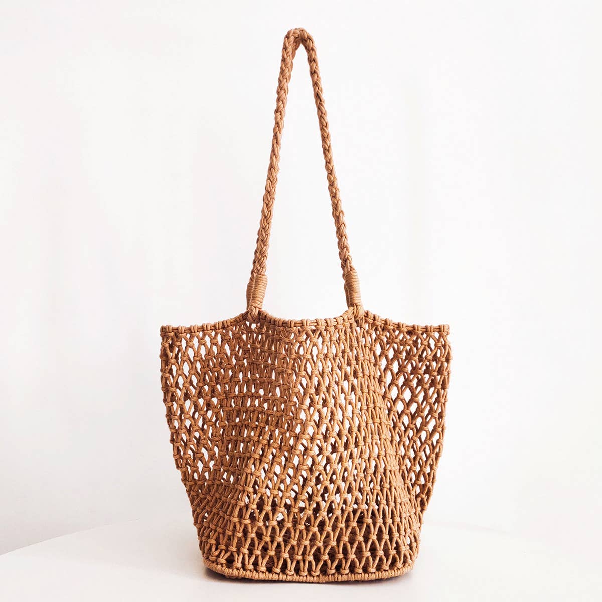 Woven Cotton Shoulder Beach Bag, Hollow Design_CWAB0809