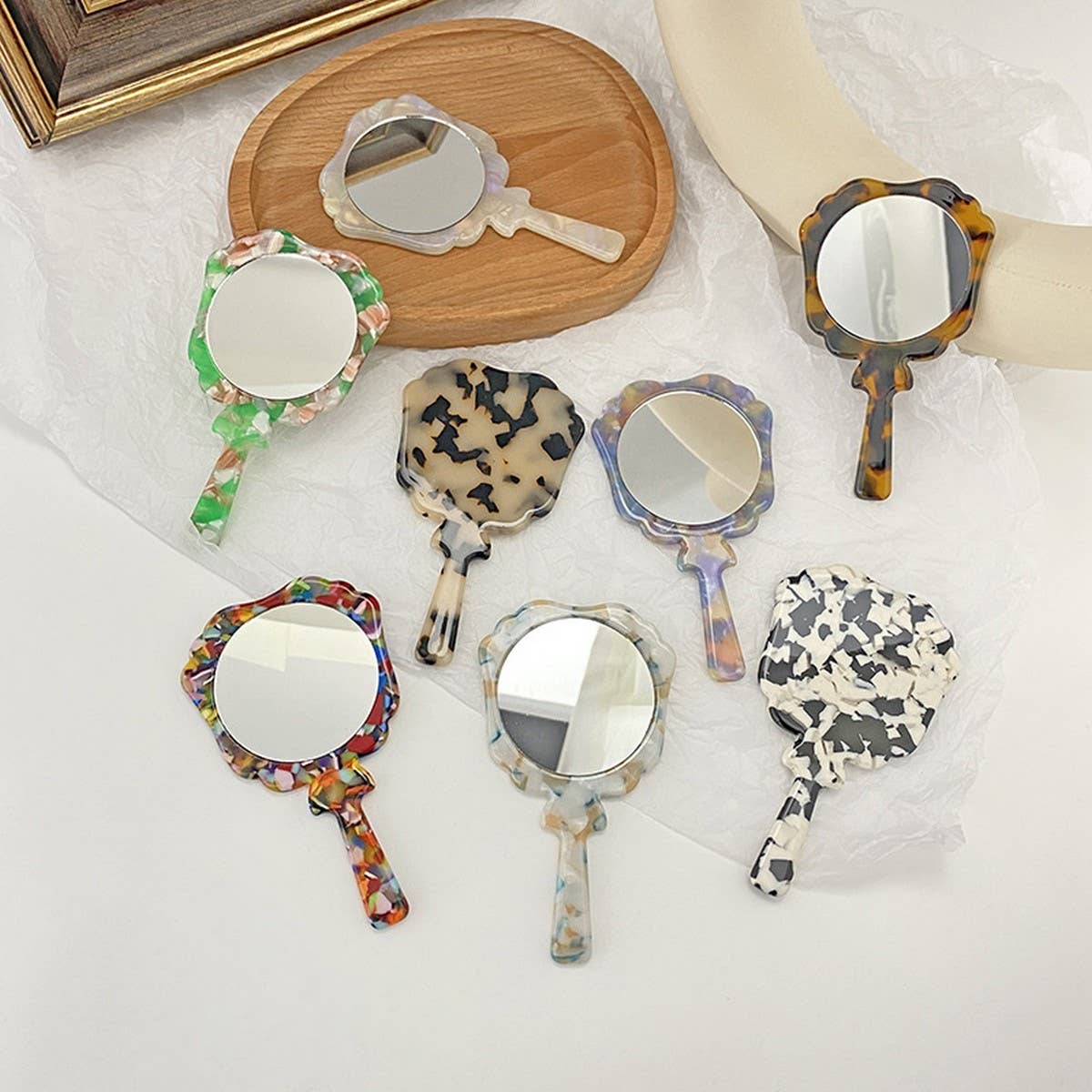 Vintage Acetate Handheld Round Makeup Mirror