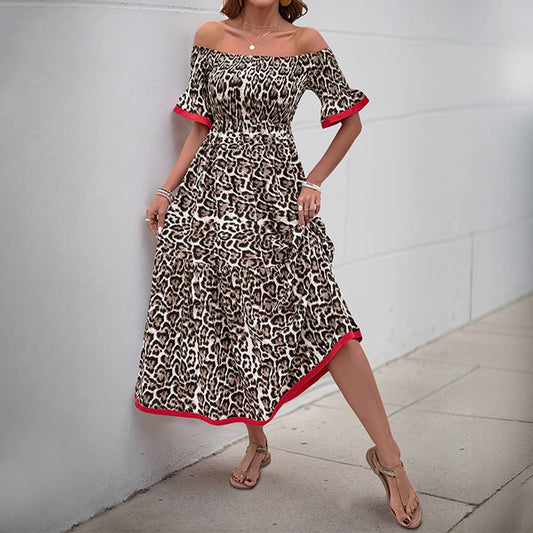 Fashion personality lotus sleeve leopard dress