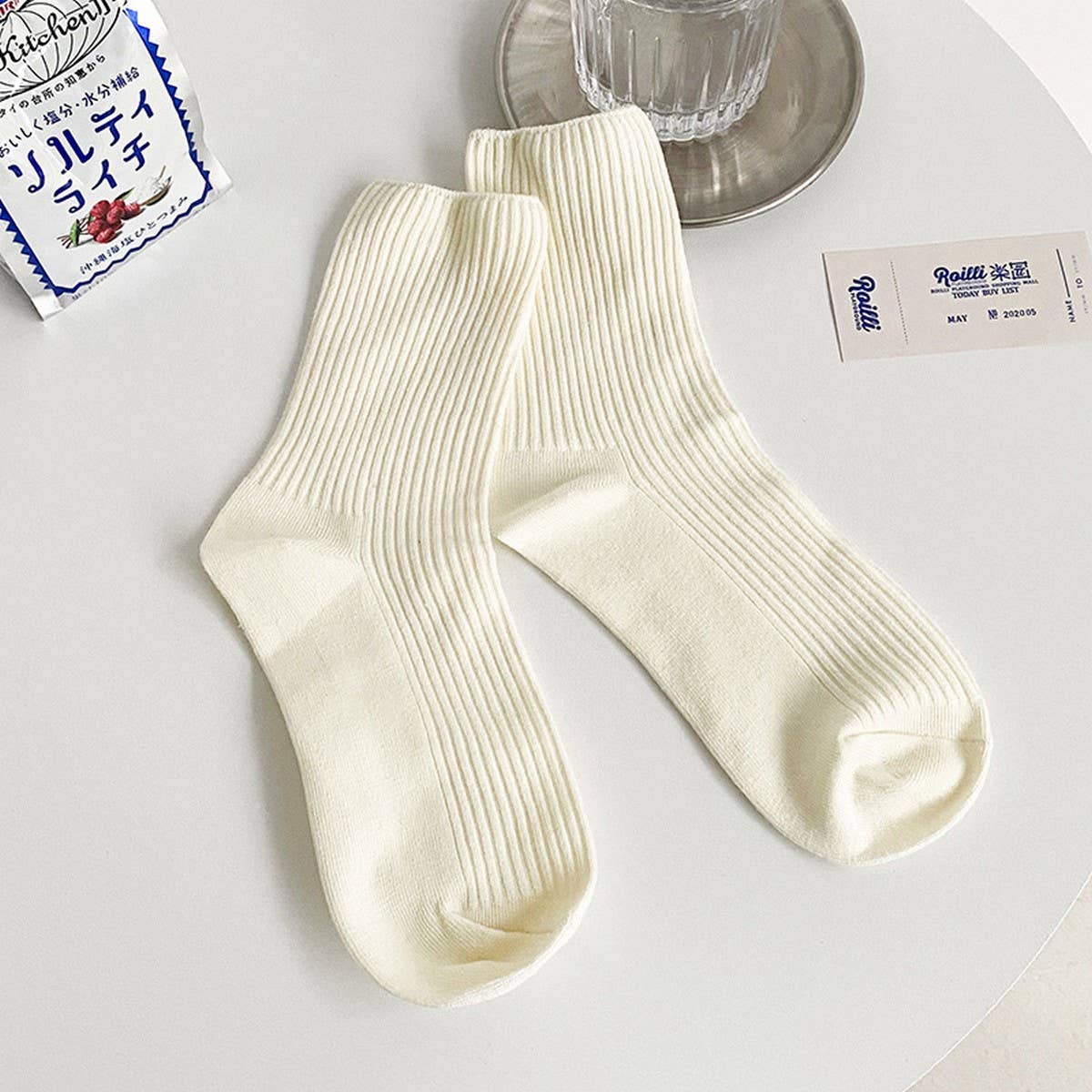 CWMS2491_MID-CALF SIMPLE RETRO STRIPED WOMEN'S SOCKS