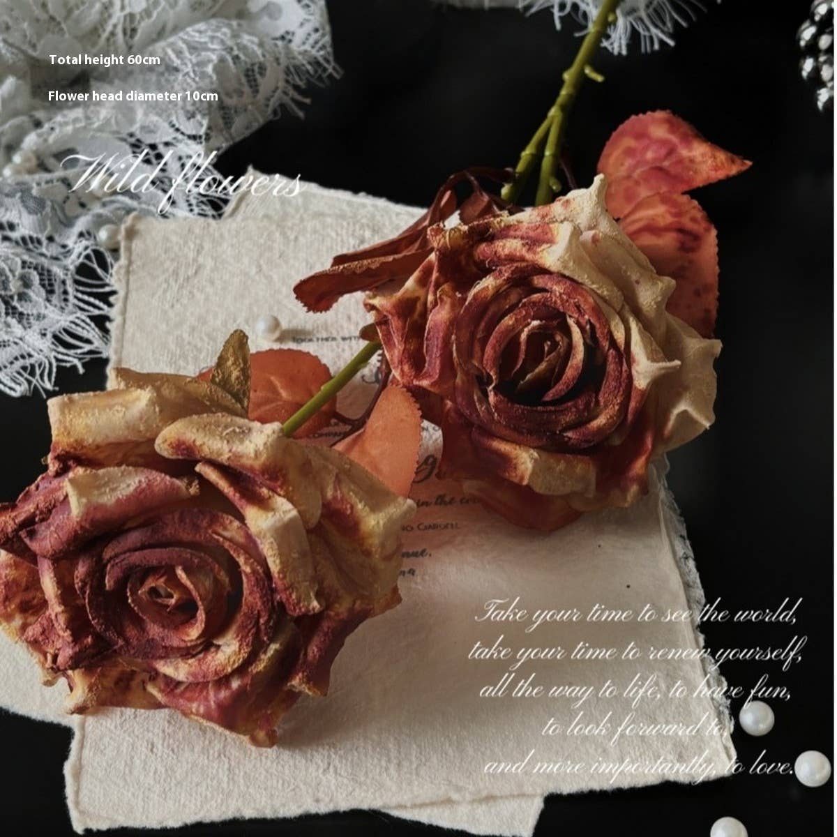 Vintage Faux Wilted Rose Bouquet with Ink Stains