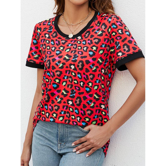 Round neck pullover leopard print casual top