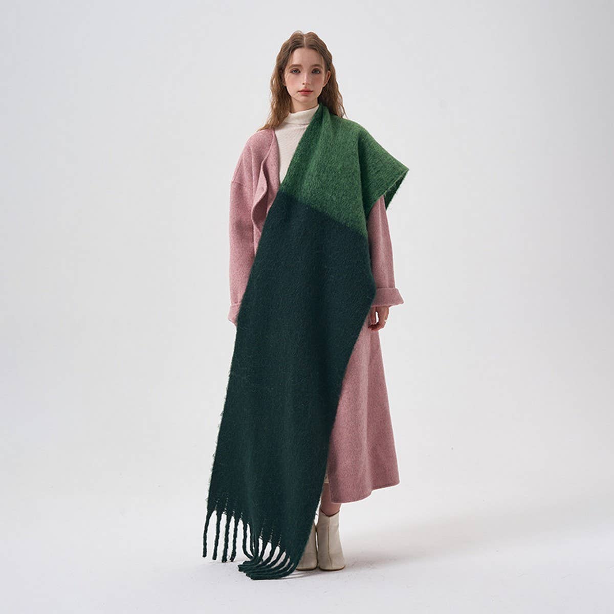 Colorblock Faux Cashmere Long Scarf for Winter
