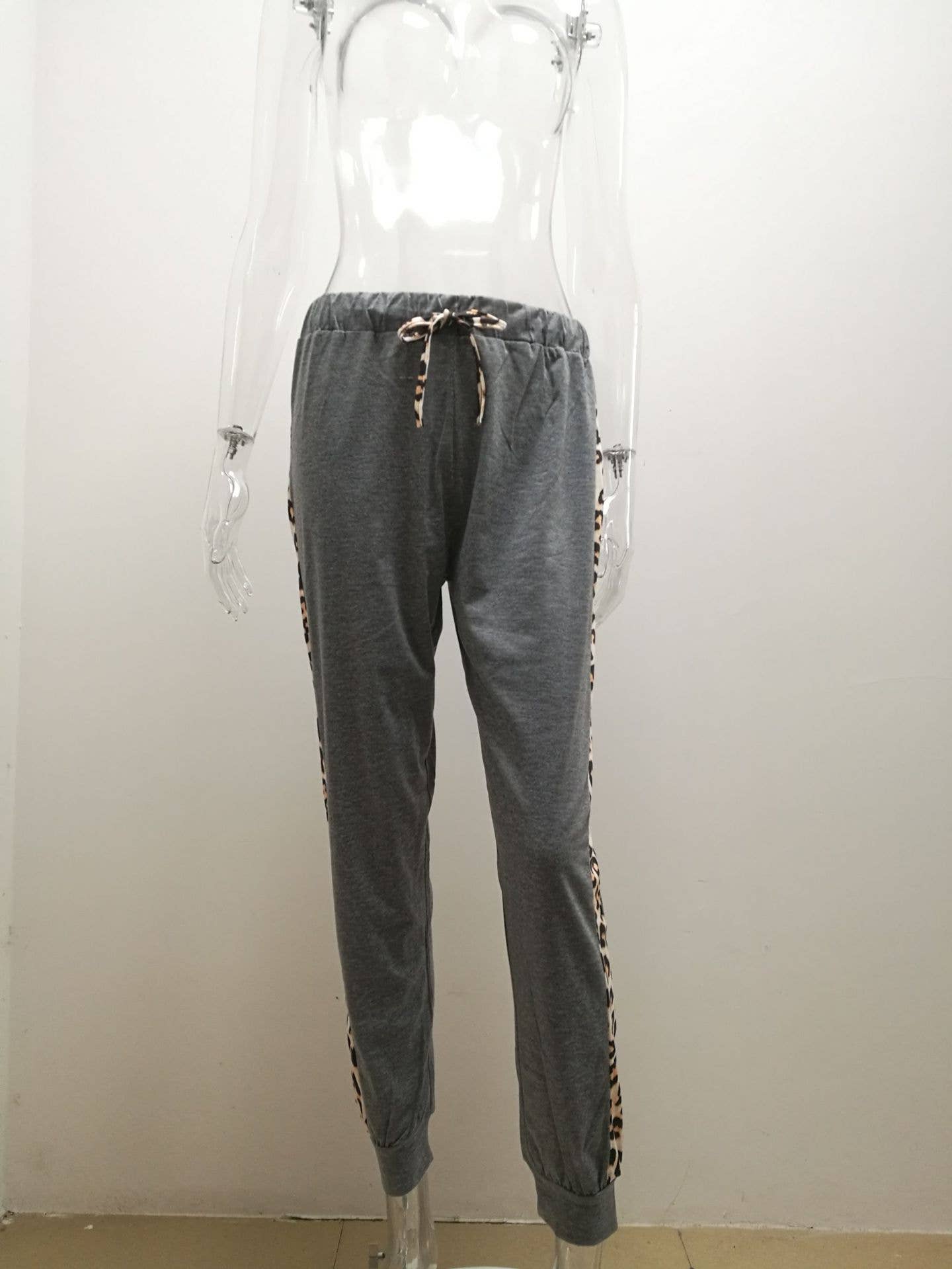 GRAY LEOPARD PRINT PANTS CASUAL JOGGING PANTS
