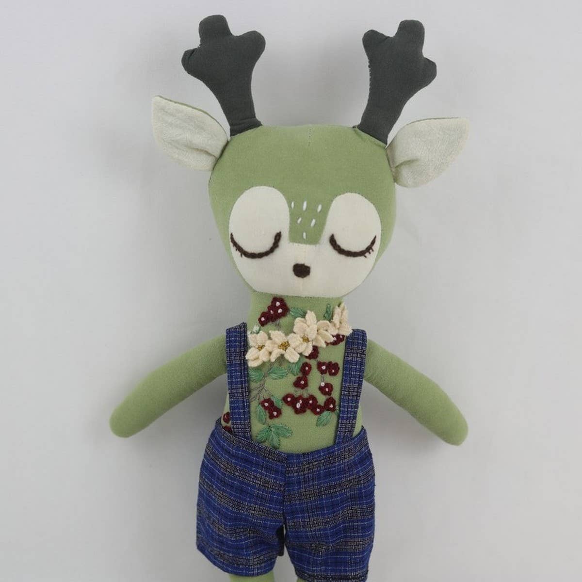 Hand Embroidered Raspberry Deer Plush Toy Doll