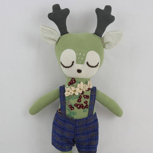 Hand Embroidered Raspberry Deer Plush Toy Doll