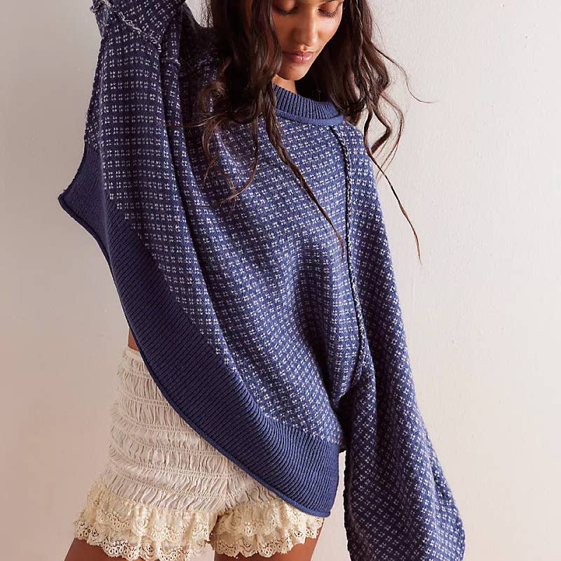 Jacquard long-sleeved round-neck sweater