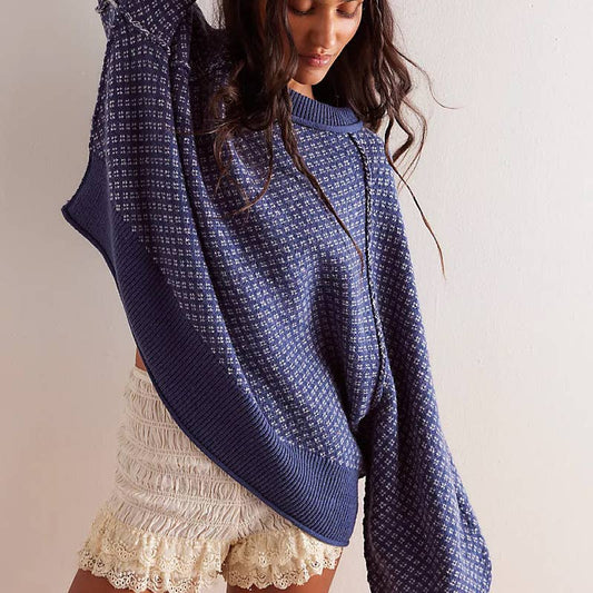 Jacquard long-sleeved round-neck sweater