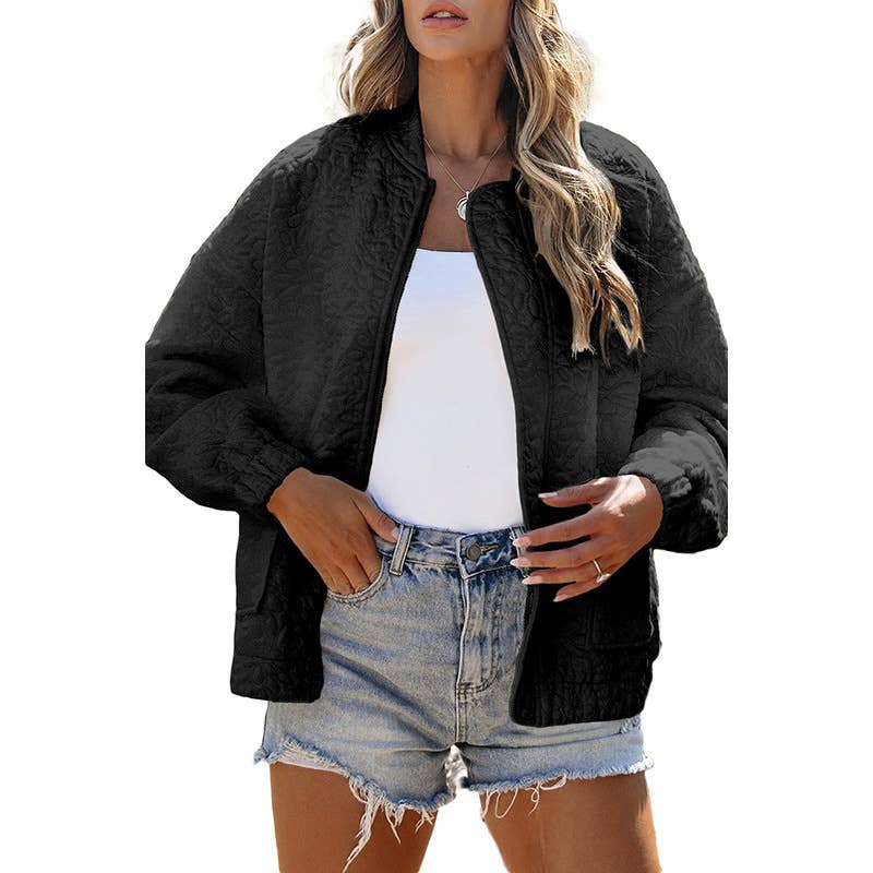 Solid-color floral texture loose jacket