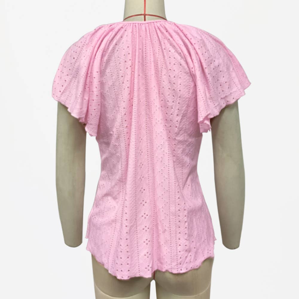 Solid color flying sleeve round neck T-shirt