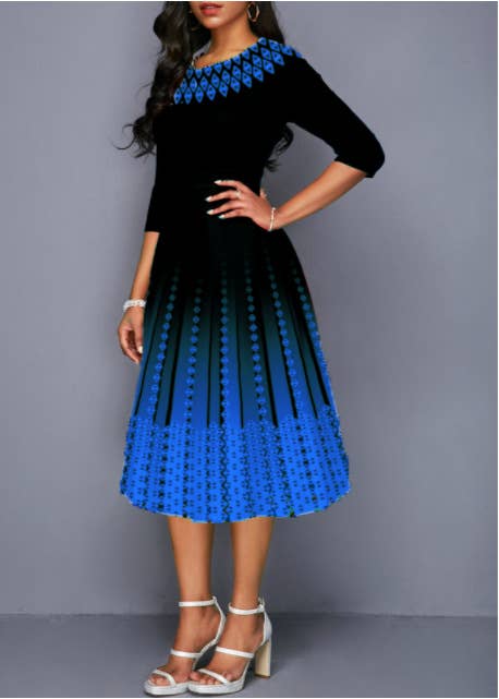 POSITIONING PRINT STYLE MID-SLEEVE WAIST DRESS