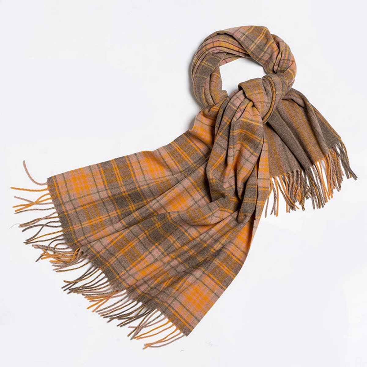 Melange Check Wool Scarf Double-Sided Shawl Unisex