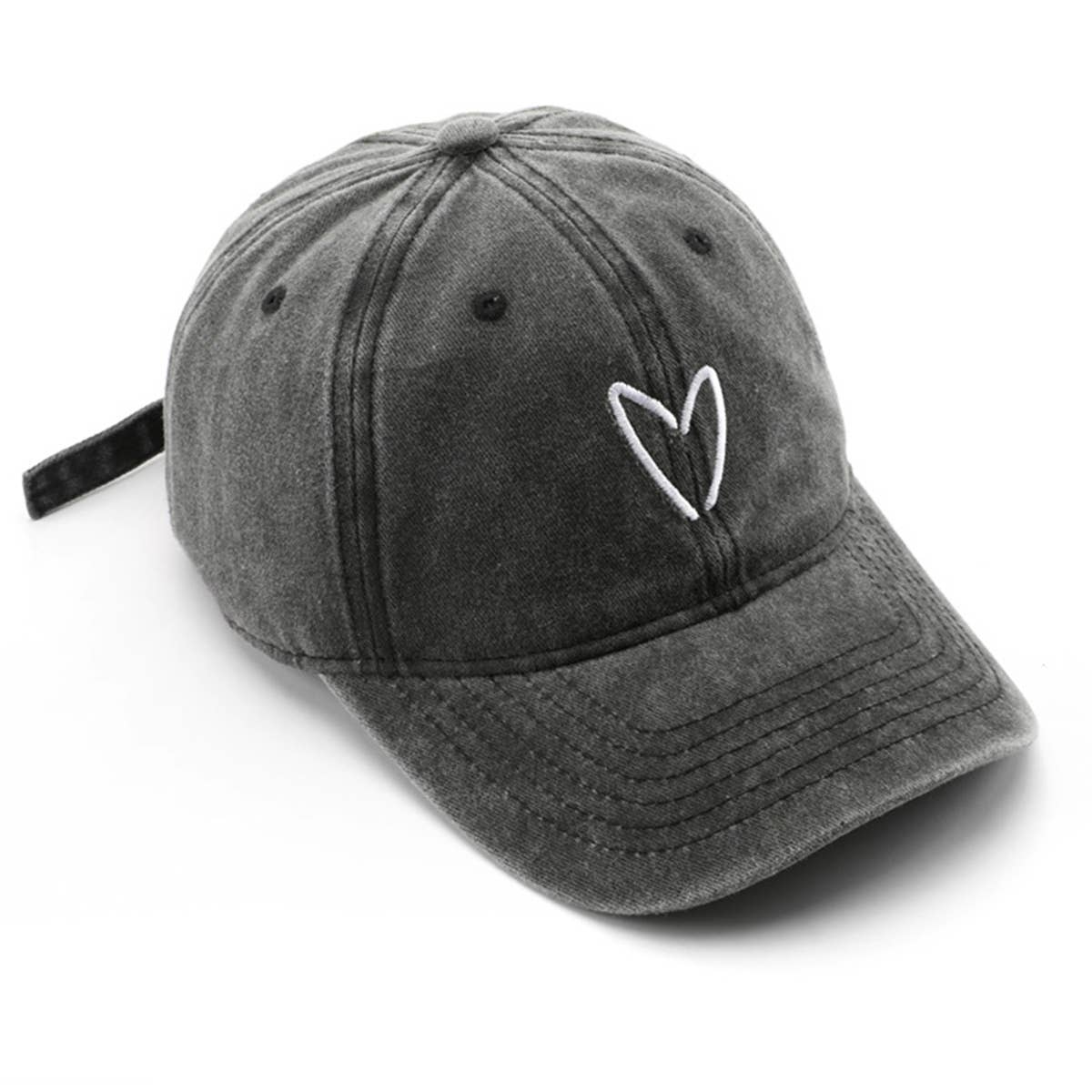 Vintage Wash Heart Embroidery Baseball Cap, Unisex_CWAH1271
