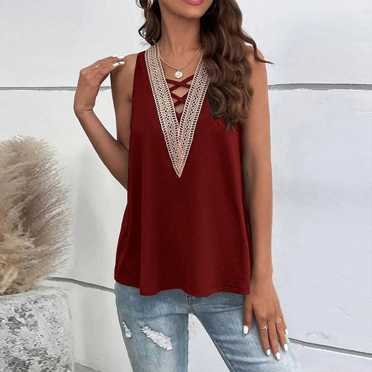 SEXY CUT-OUT V-NECK SLEEVELESS CASUAL VEST