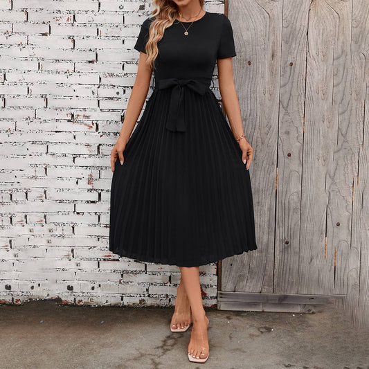 KNIT PATCHWORK PLEATED HEM DRESS