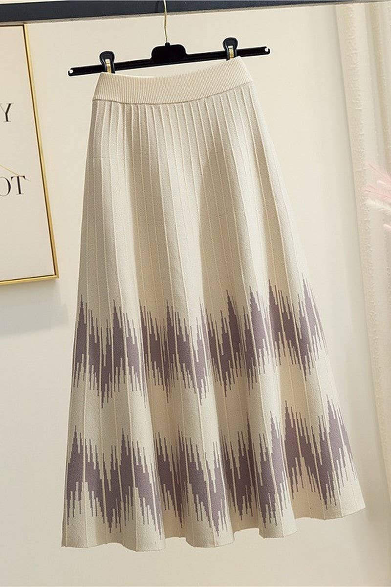 CWBLS0301_HIGH WAIST MID-LENGTH WAVY KNITTED SKIRT