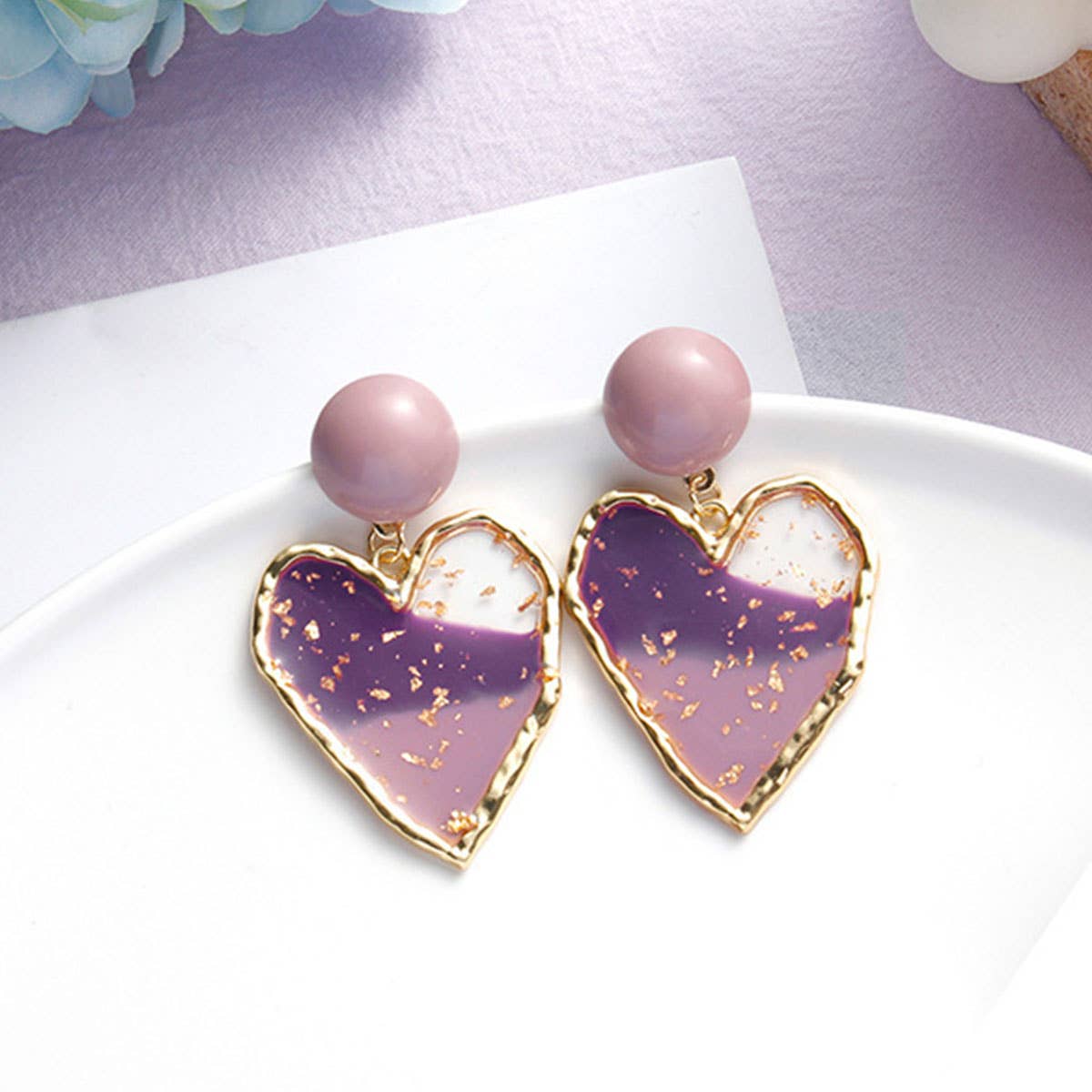 Purple simple and fresh floral stud earrings