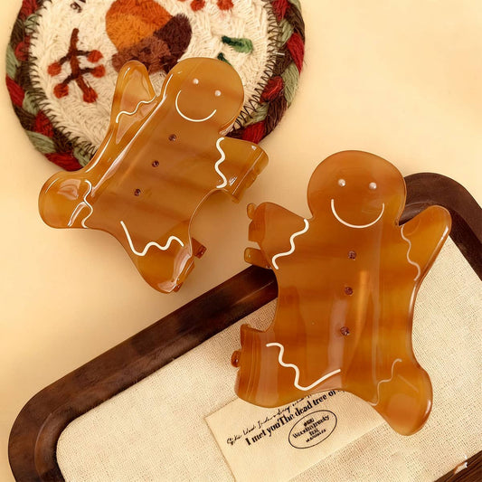 CWAHA07715_CHRISTMAS SMILEY GINGERBREAD CLAW HAIR CLIP