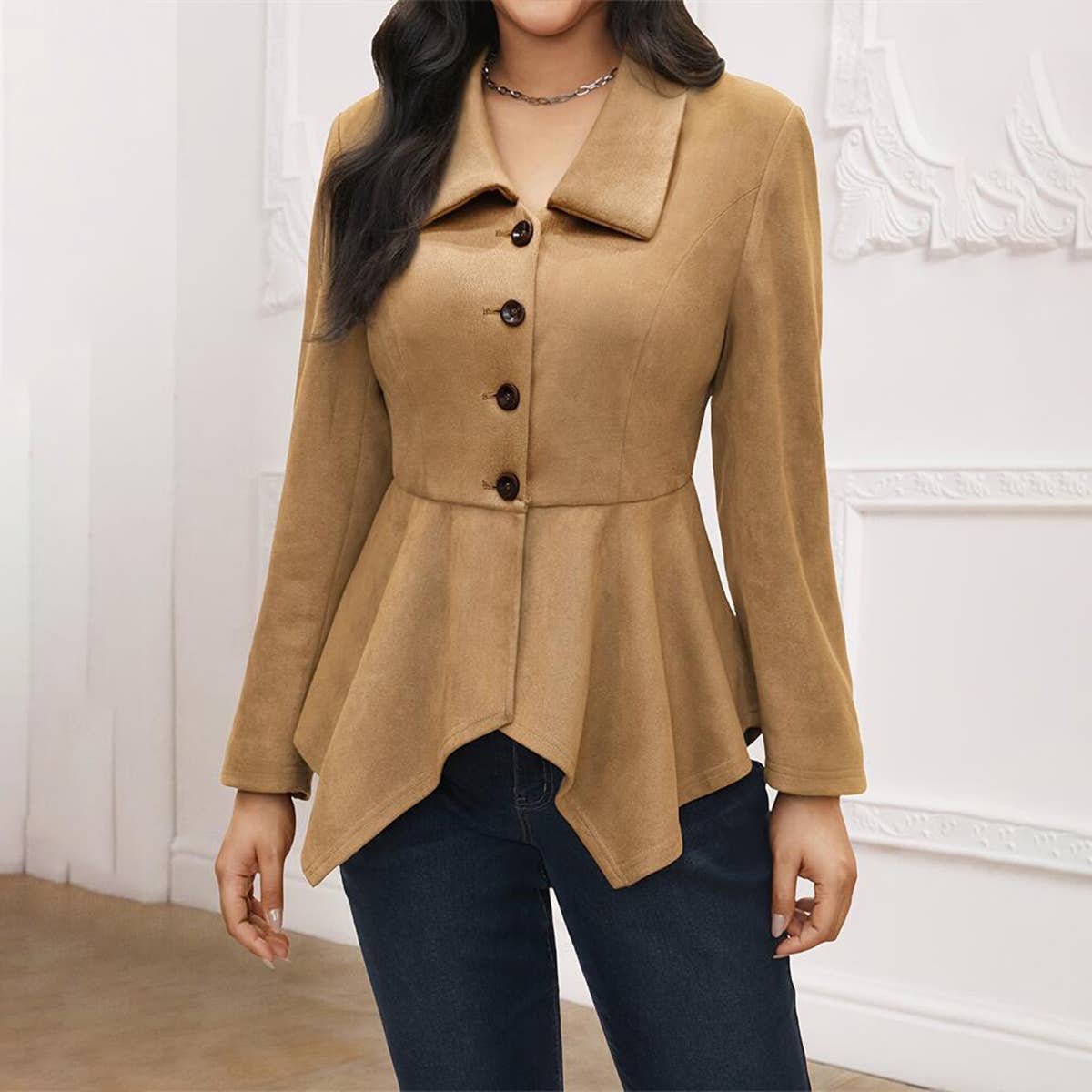 SUEDE LONG-SLEEVED JACKET WITH IRREGULAR LAPELS