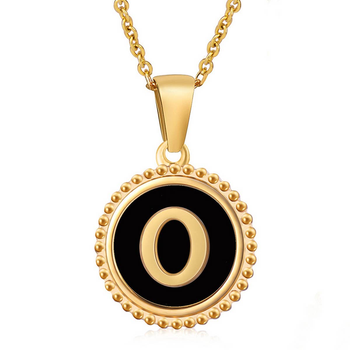 CWAJE1941_Simple Round Black Shell Letter Necklace