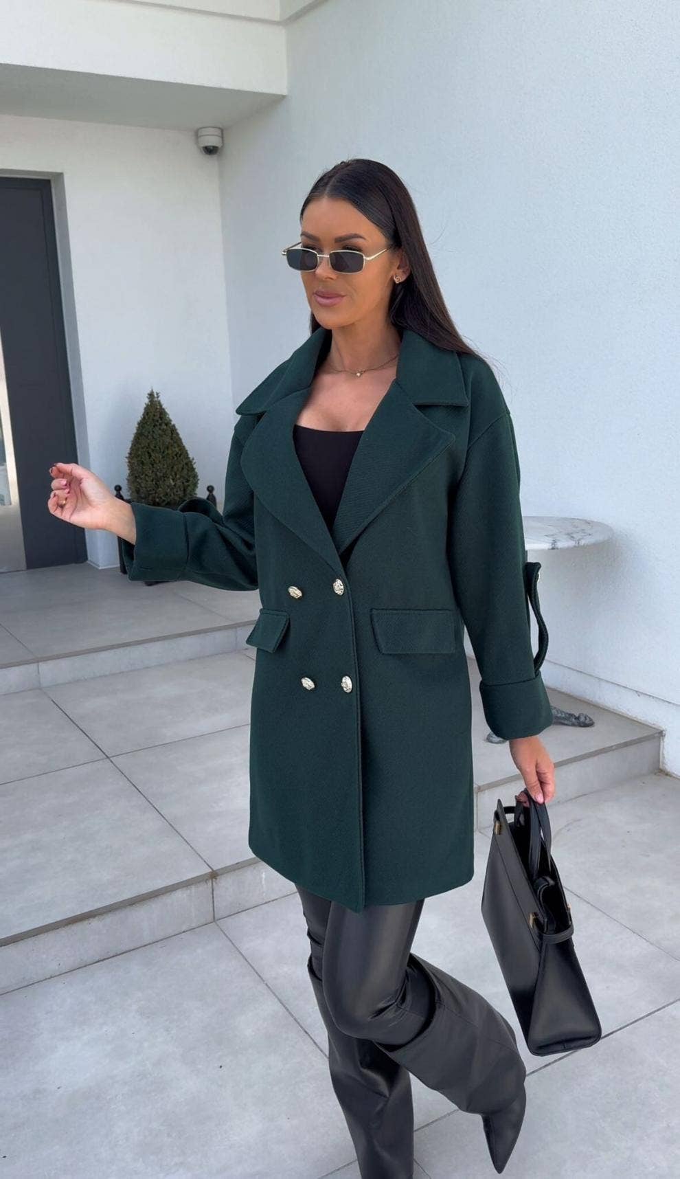 Solid-color H-shaped suit collar long jacket